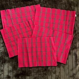 Pier 1 Set of‎ 5 Red with Green Stripes Cotton/Rayon Woven Placemats